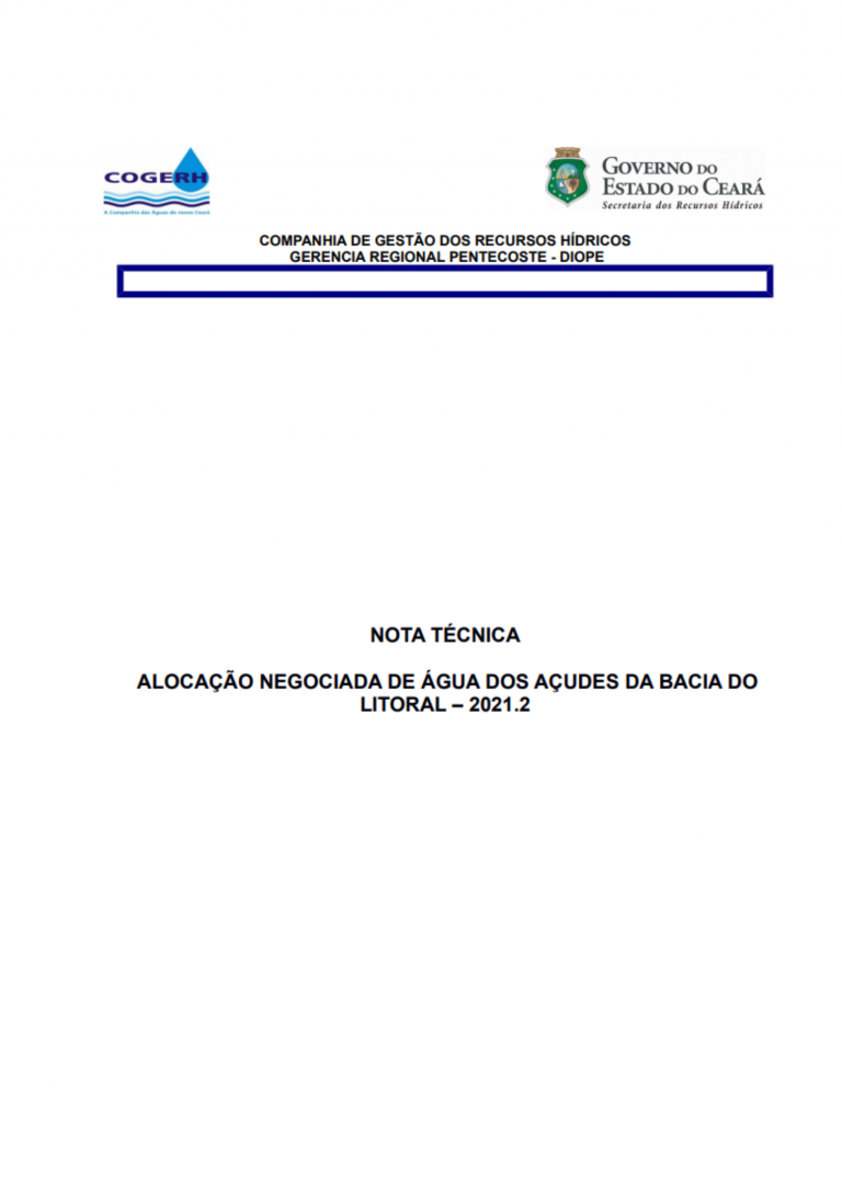NOTA TÉCNICA: ALOCAÇÃO NEGOCIADA DE ÁGUA DOS AÇUDES DA BACIA DO LITORAL – 2021.2