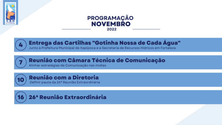 AGENDA CBH LITORAL – NOVEMBRO DE 2022