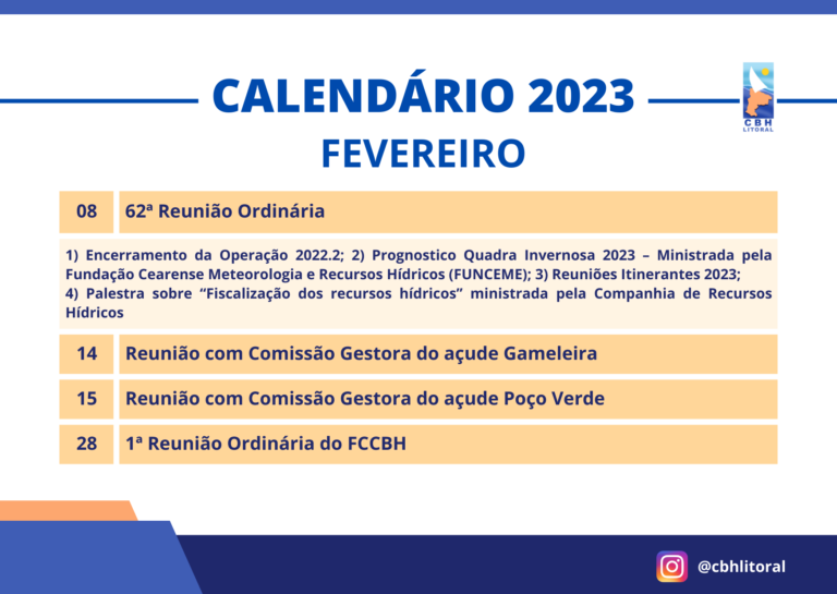 AGENDA CBH LITORAL – FEVEREIRO 2023
